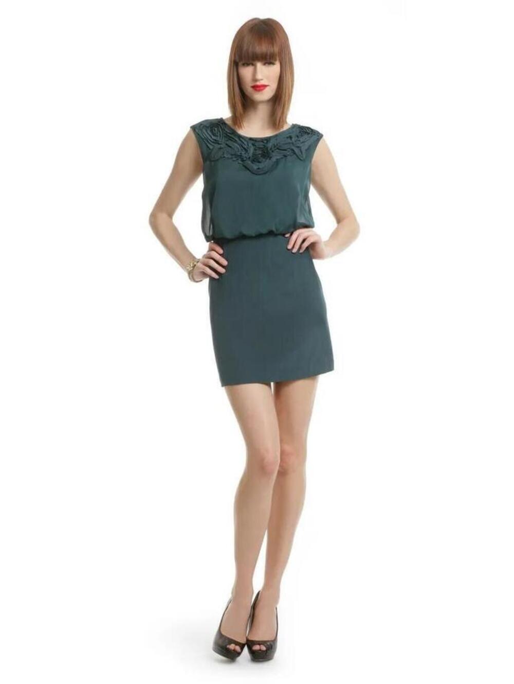 Tibi Mathilde Applique Floral Cocktail Dress Green Wedding Guest Mini Silk S